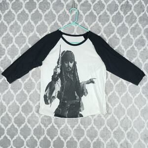 Jack Sparrow Raglan Baseball Tee XL Pirates Of The Caribbean Graphic Shirt